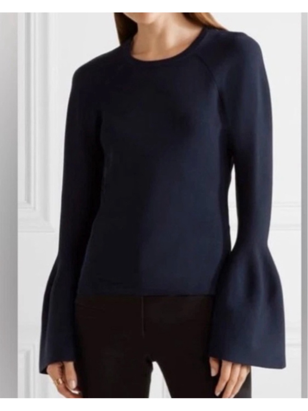 Jonathan Simkhai Signature Flared Bell Sleeve Knit Sweater In Navy Blue Sz Small - Picture 2 of 8